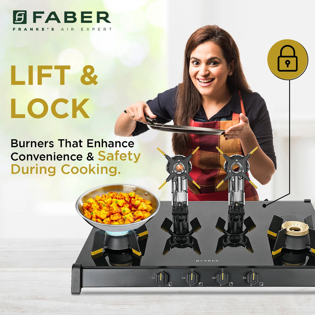 Faber HOB COOKTOP GENIUS 804 AI BK – 80cm 4 Burner Gas Hob, Brass Burners, Auto Ignition, Black Glass Finish-4