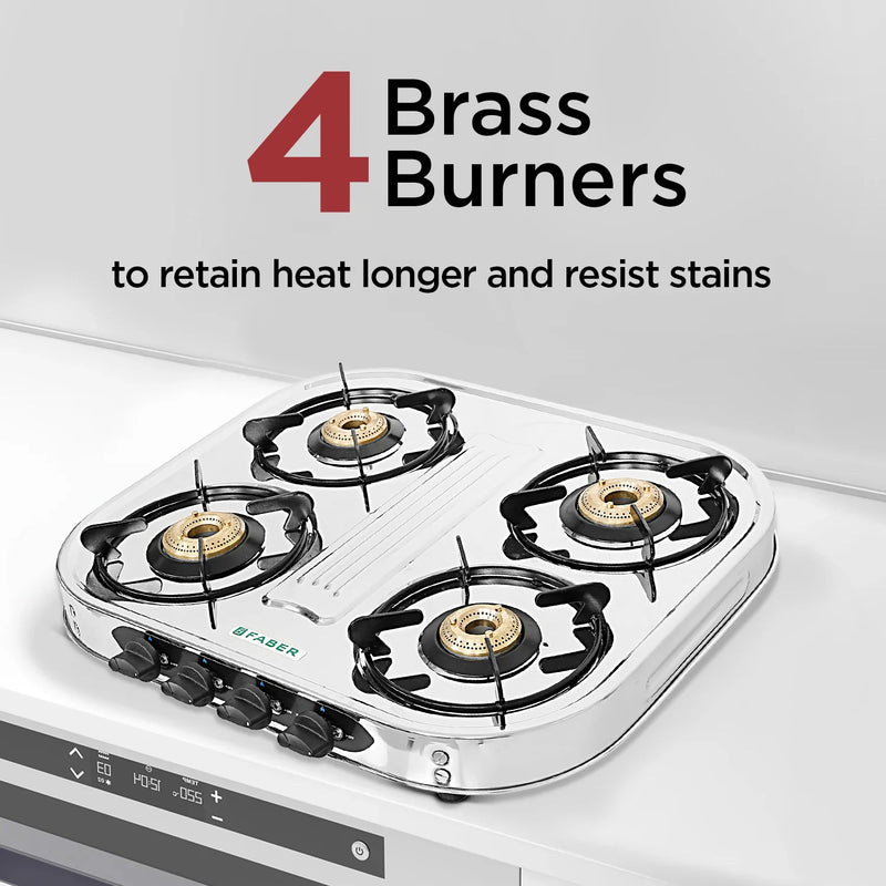 Faber HOB COOKTOP CRYSTAL 4BB SS – 60cm 4 Burner Gas Cooktop, Brass Burners, Stainless Steel Finish, Manual Ignition-9