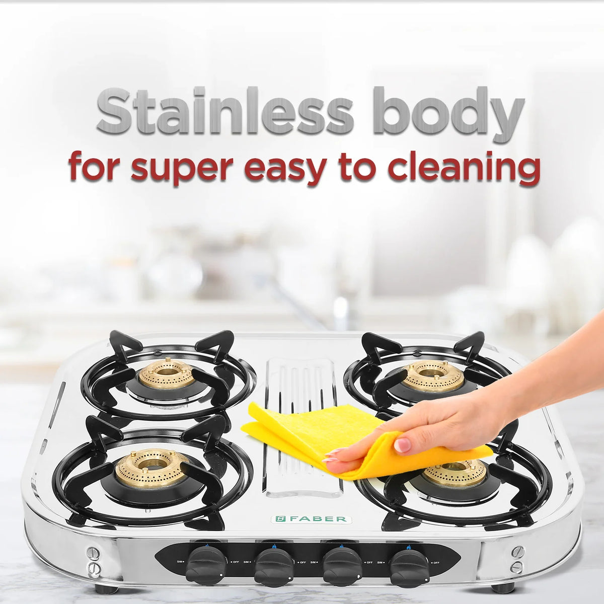Faber HOB COOKTOP CRYSTAL 4BB SS – 60cm 4 Burner Gas Cooktop, Brass Burners, Stainless Steel Finish, Manual Ignition-4