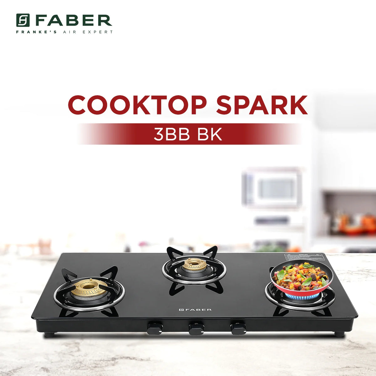 Faber Cooktop Spark 3BB BK – 3 Burner Gas Cooktop with Brass Burners & Jumbo Burner | 6mm Toughened Glass | Manual Ignition-2