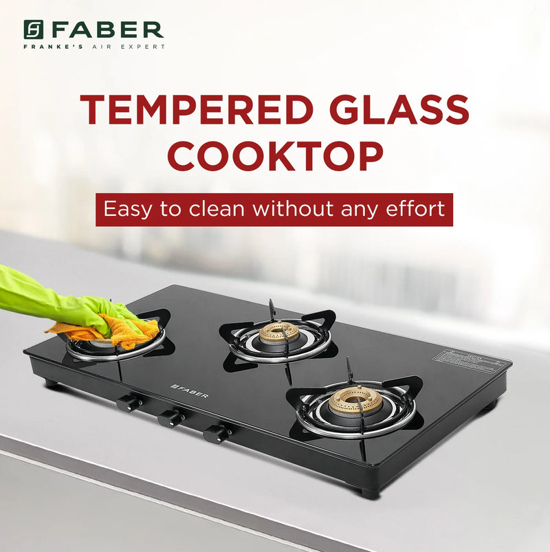 Faber Cooktop Spark 3BB BK – 3 Burner Gas Cooktop with Brass Burners & Jumbo Burner | 6mm Toughened Glass | Manual Ignition-4