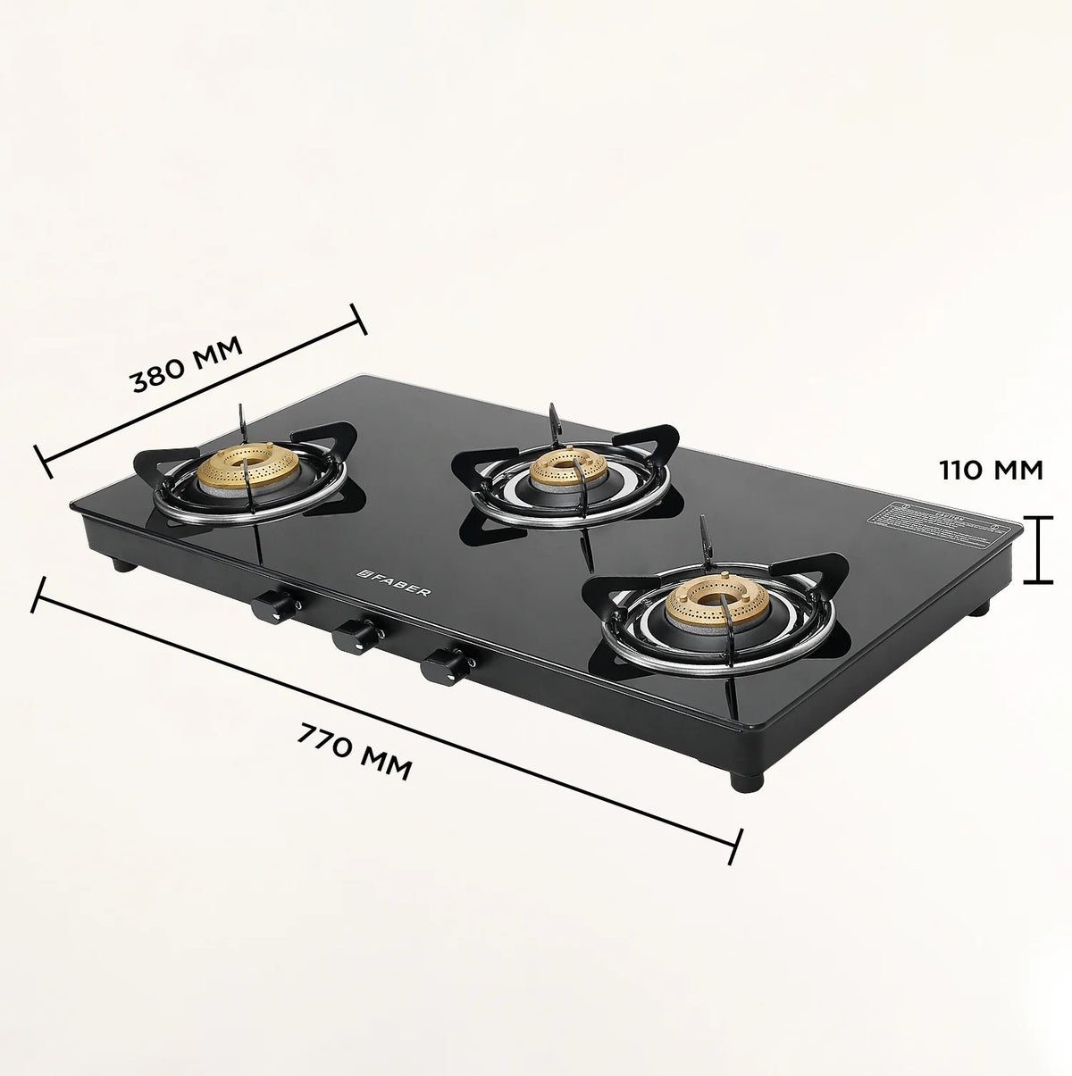 Faber Cooktop Spark 3BB BK – 3 Burner Gas Cooktop with Brass Burners & Jumbo Burner | 6mm Toughened Glass | Manual Ignition-12