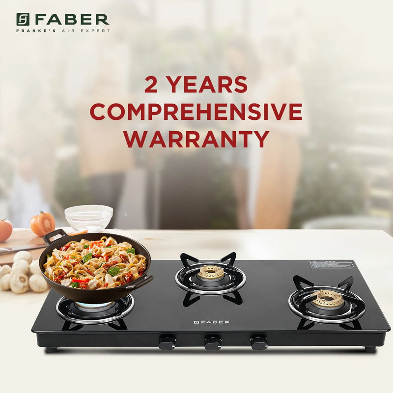 Faber Cooktop Spark 3BB BK – 3 Burner Gas Cooktop with Brass Burners & Jumbo Burner | 6mm Toughened Glass | Manual Ignition-10