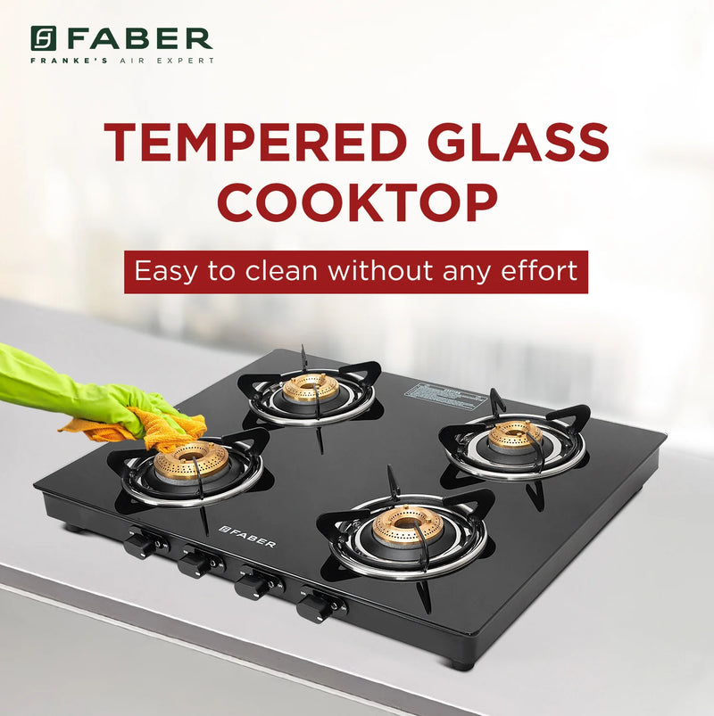 Faber Cooktop Spark 4BB BK – 4 Burner Gas Cooktop with Brass Burners & Jumbo Burner | 6mm Toughened Glass | Manual Ignition-4