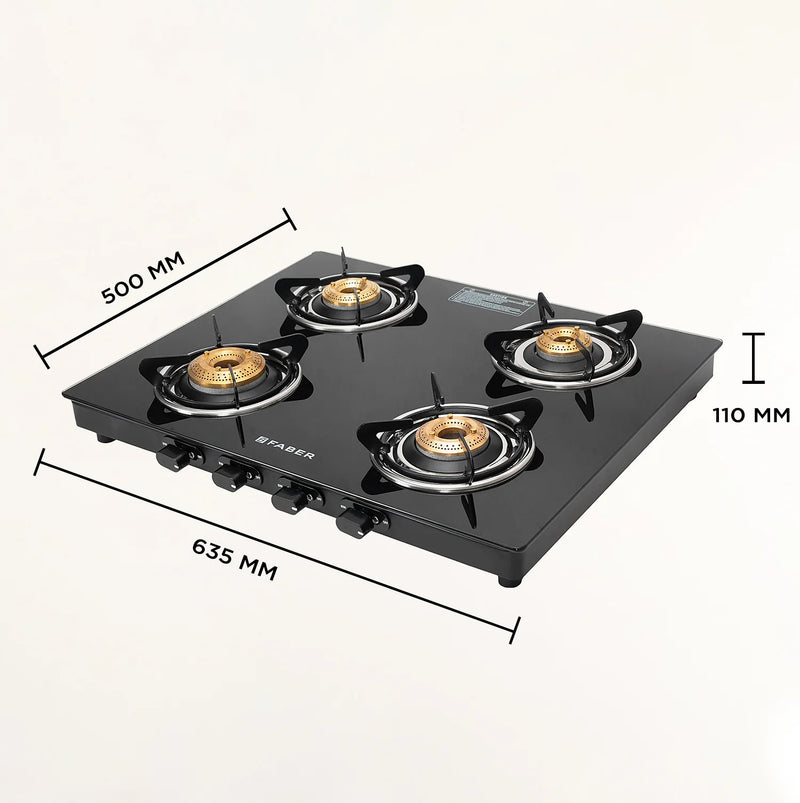 Faber Cooktop Spark 4BB BK – 4 Burner Gas Cooktop with Brass Burners & Jumbo Burner | 6mm Toughened Glass | Manual Ignition-14