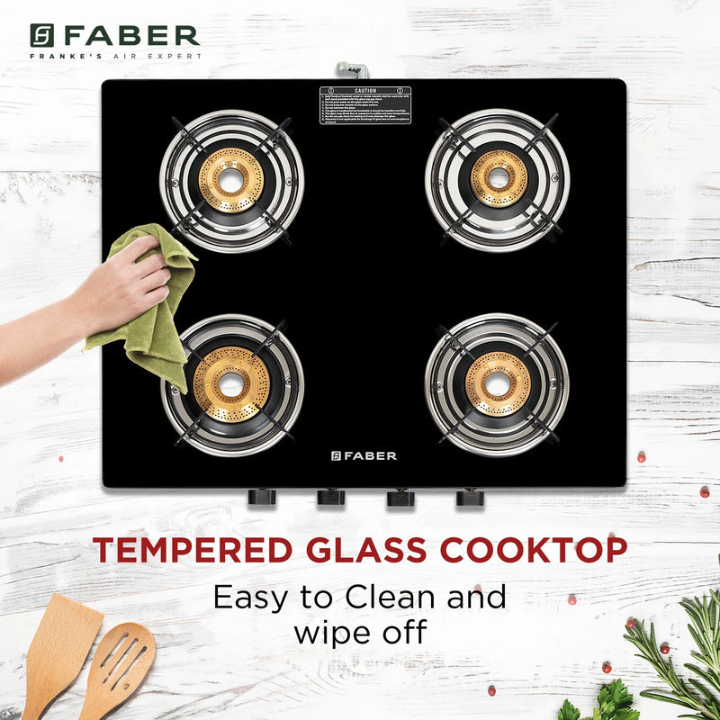 Faber Cooktop Spark 4BB BK – 4 Burner Gas Cooktop with Brass Burners & Jumbo Burner | 6mm Toughened Glass | Manual Ignition-12