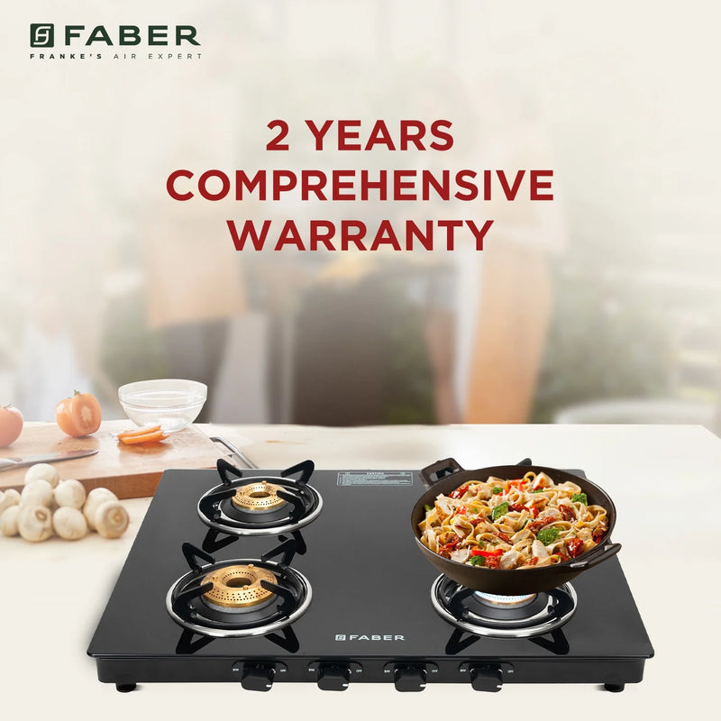 Faber Cooktop Spark 4BB BK – 4 Burner Gas Cooktop with Brass Burners & Jumbo Burner | 6mm Toughened Glass | Manual Ignition-10