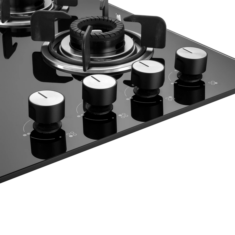 KAFF CRH 604 – Built-in Hob with 4 Black Coated Tornado Style Burners, Auto Electric Ignition, 60 cm Black Tempered Glass-5