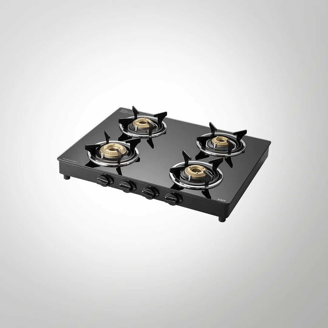KAFF CTC634B / CTC634BAI 4-Burner Slim Line Brass Gas Cooktop – Matte Black Tempered Glass, Designer Knobs, Auto Ignition, 63cm-1