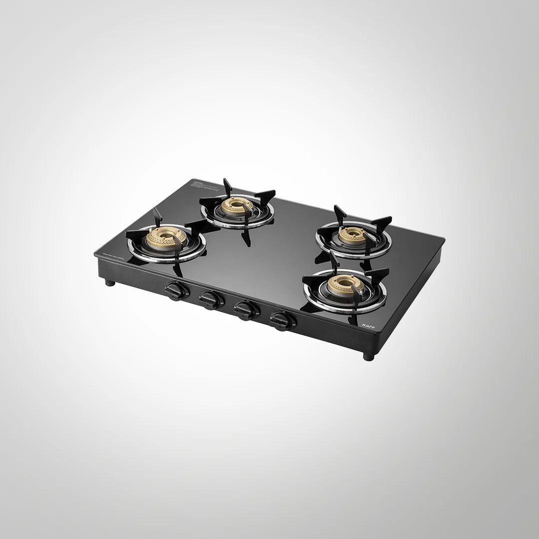 KAFF CTC694B / CTC694BAI 4-Burner Slim Line Brass Gas Cooktop – Black Tempered Glass, Designer Knobs, Auto Ignition, 69cm-1