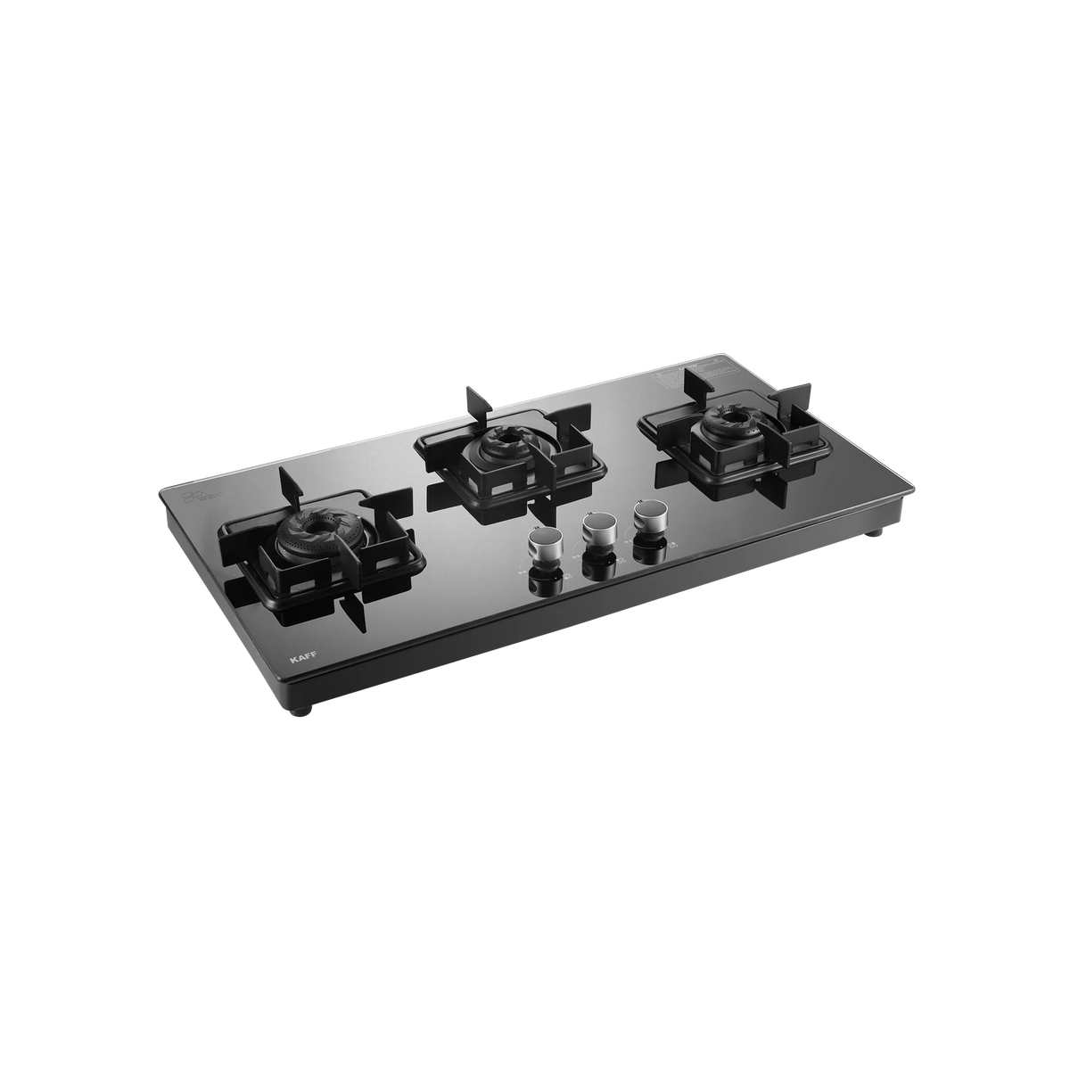 KAFF CTS 71 3B AI 3-Burner Gas Cooktop – Black Tempered Glass, Auto Ignition, Stainless Steel Square Drip Tray, 71cm