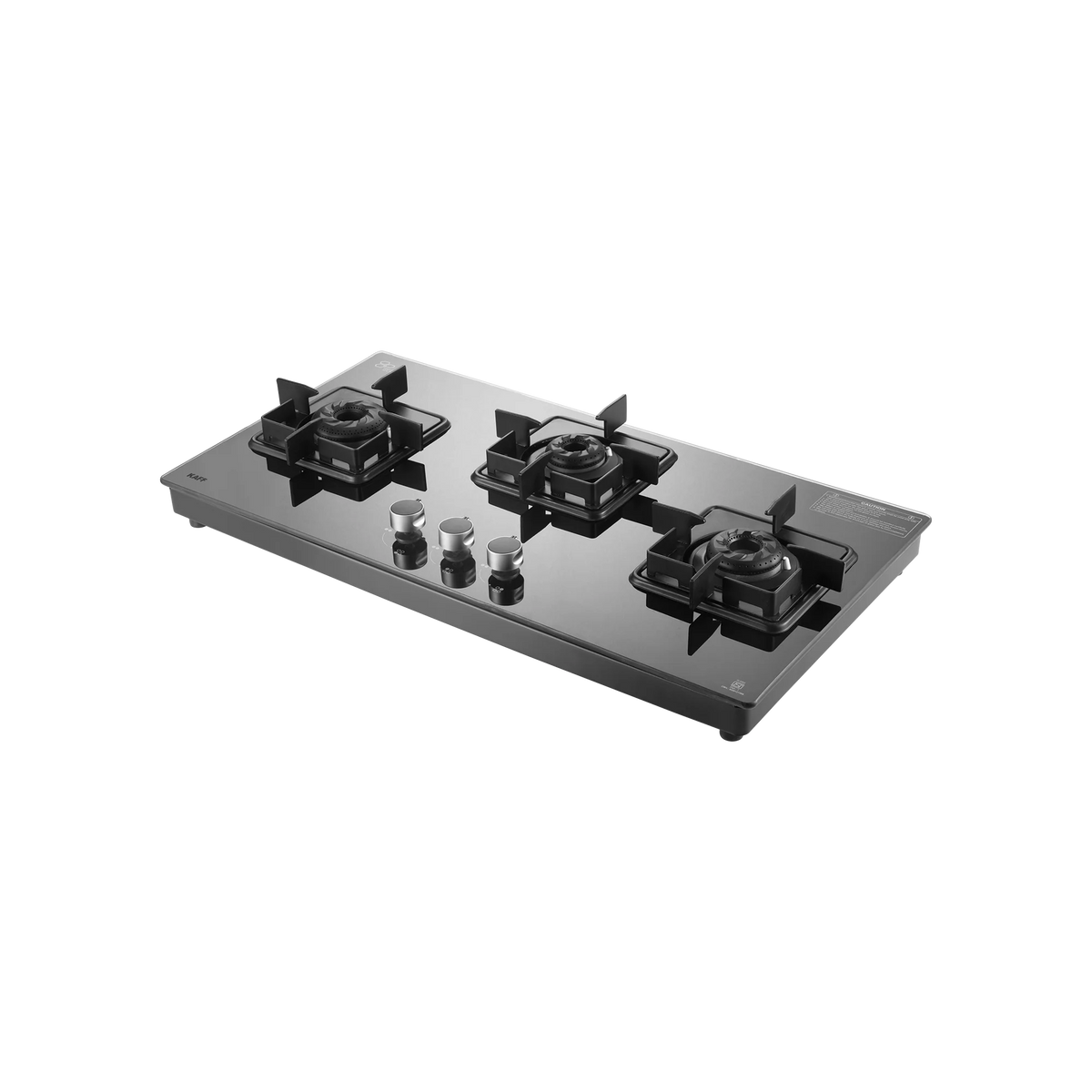 KAFF CTS 71 3B AI 3-Burner Gas Cooktop – Black Tempered Glass, Auto Ignition, Stainless Steel Square Drip Tray, 71cm