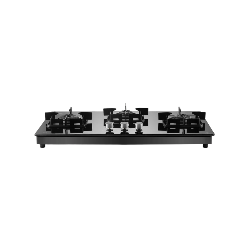 KAFF CTS 71 3B AI 3-Burner Gas Cooktop – Black Tempered Glass, Auto Ignition, Stainless Steel Square Drip Tray, 71cm-3