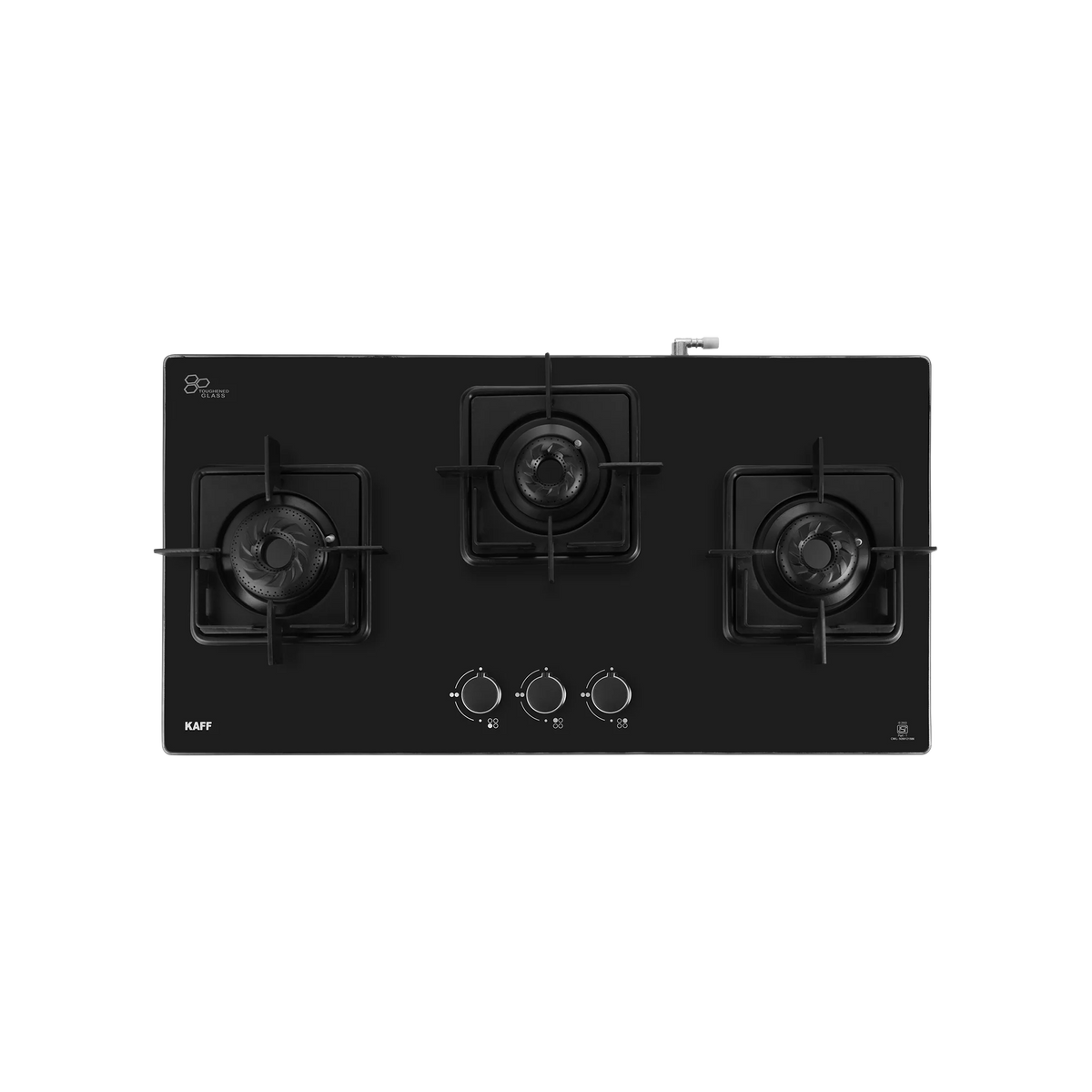 KAFF CTS 71 3B AI 3-Burner Gas Cooktop – Black Tempered Glass, Auto Ignition, Stainless Steel Square Drip Tray, 71cm-4