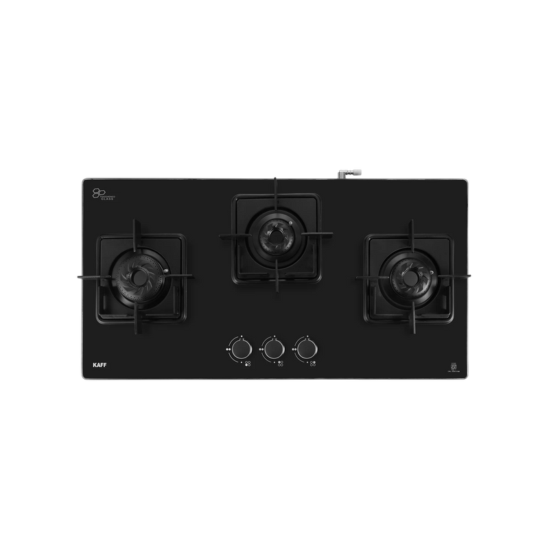 KAFF CTS 71 3B AI 3-Burner Gas Cooktop – Black Tempered Glass, Auto Ignition, Stainless Steel Square Drip Tray, 71cm-4