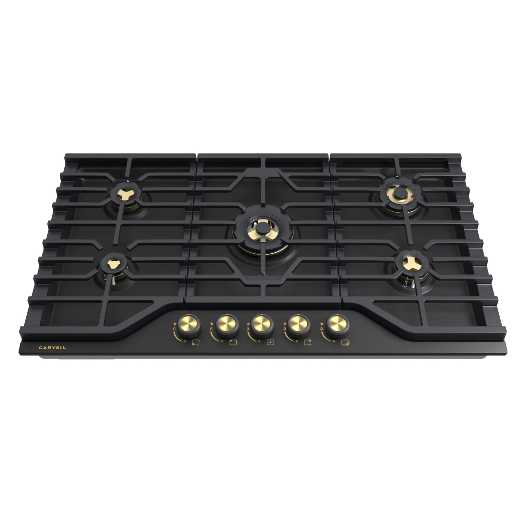 Carysil CX HOBS 90-5 Built-in Gas Hob | 90 cm 5 Burner | Full Brass Burners | Cast Iron Pan Support | Auto Ignition | FFD Safety | Matte Black Finish-1