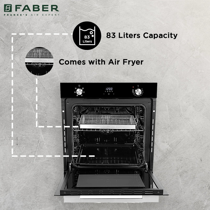 Faber FBIO 83L 6F AF BK Built-in Oven – 83L Black Glass, 6 Cooking Functions, Sensor Touch Control, 3D Hot Air Circulation, Air Fry, Energy Efficient-4