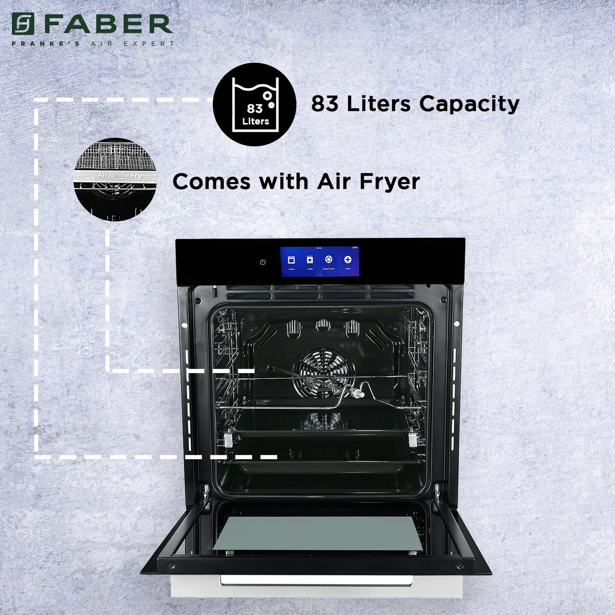 Faber FBIO 83L 18F TFT BK N Built-in Oven – 83L Black Glass, 18 Cooking Functions, TFT Touch Control, 3D Hot Air Circulation, Energy Efficient-9