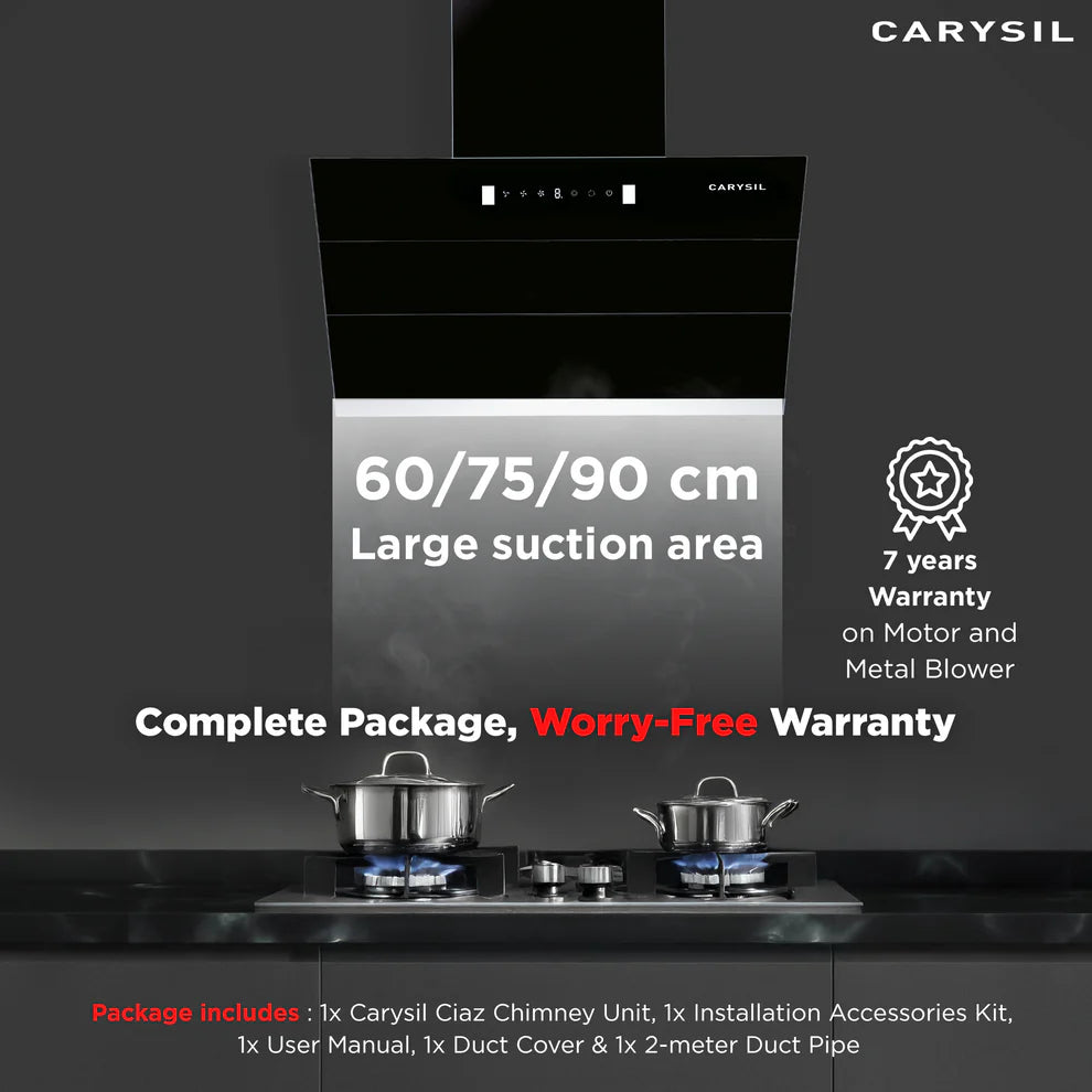 Carysil Ciaz BLDC  75 cm Vertical Chimney | 1350 m³/hr Suction | Filterless Auto-Clean Kitchen Chimney with Motion Sensor, Touch Control & 7-Year Motor Warranty-7