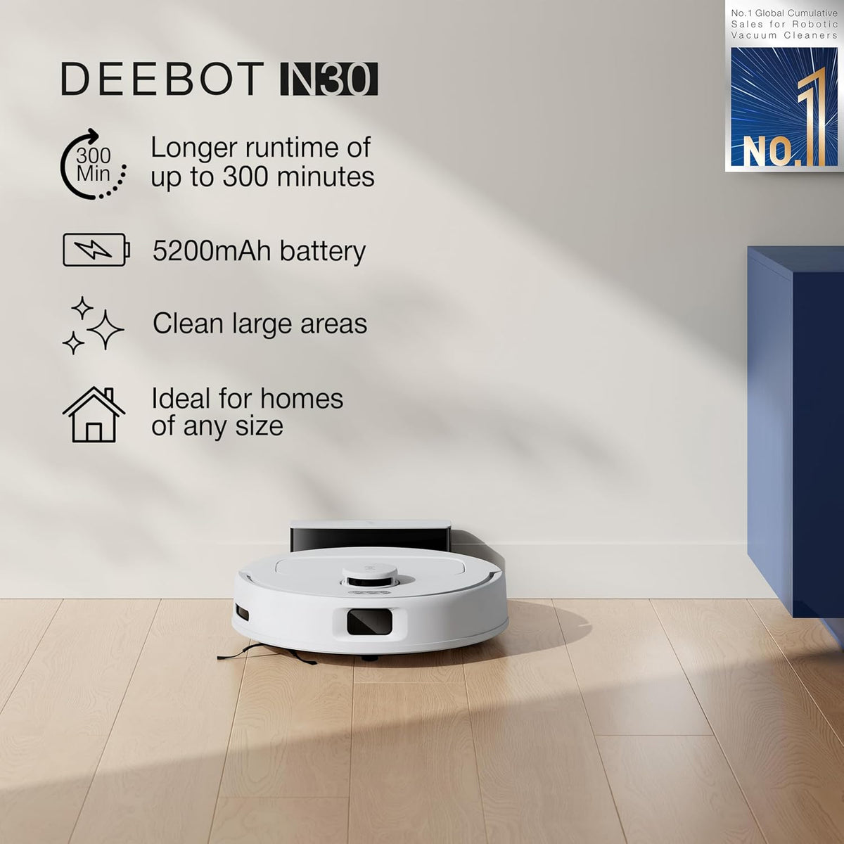 ECOVACS DEEBOT N30 Robot Vacuum Cleaner & Mop (White) – 10000Pa Suction, 300 Min Runtime, TrueMapping Navigation, ZeroTangle 2.0, App Control-6