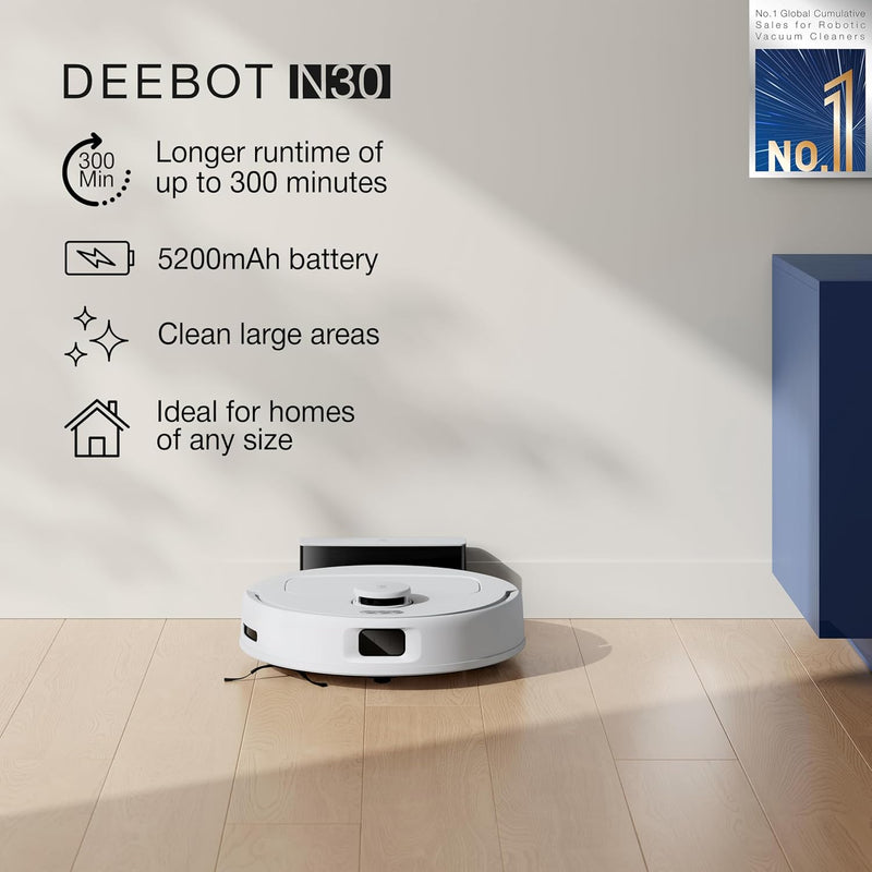 ECOVACS DEEBOT N30 Robot Vacuum Cleaner & Mop (White) – 10000Pa Suction, 300 Min Runtime, TrueMapping Navigation, ZeroTangle 2.0, App Control-6