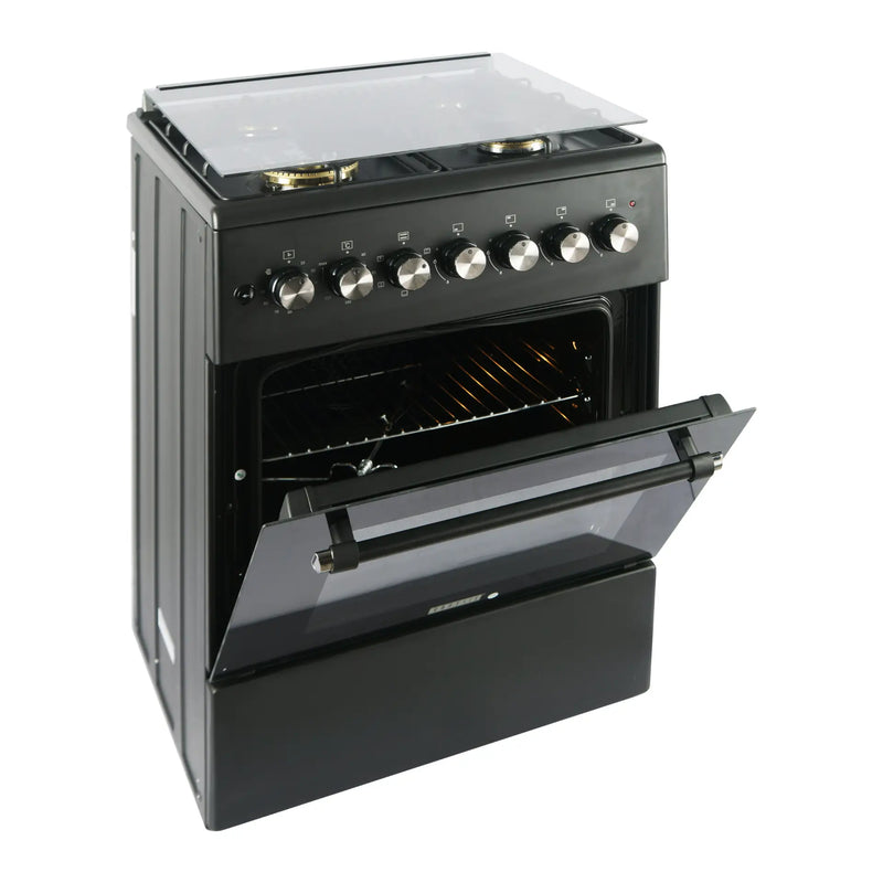 Carysil Free-Standing Cooking Range FSCR-04 – 62L Electric Oven, 4 SABAF Gas Burners, Cast Iron Pan Support, Digital Timer, Stainless Steel Black Finish, 4-Burner Cooking Range-2