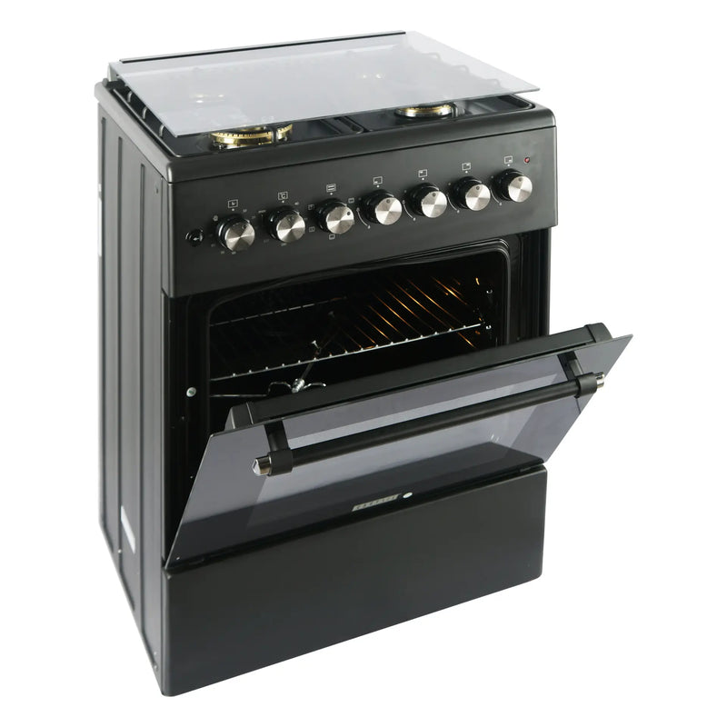 Carysil Free-Standing Cooking Range FSCR-04 – 62L Electric Oven, 4 SABAF Gas Burners, Cast Iron Pan Support, Digital Timer, Stainless Steel Black Finish, 4-Burner Cooking Range-1