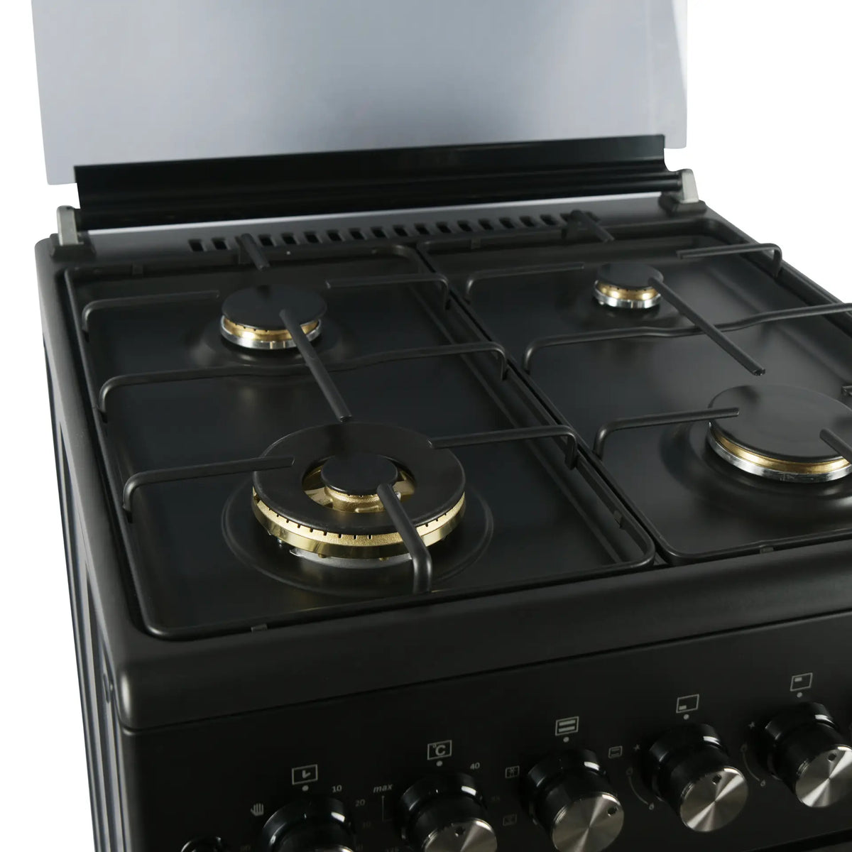 Carysil Free-Standing Cooking Range FSCR-04 – 62L Electric Oven, 4 SABAF Gas Burners, Cast Iron Pan Support, Digital Timer, Stainless Steel Black Finish, 4-Burner Cooking Range-3