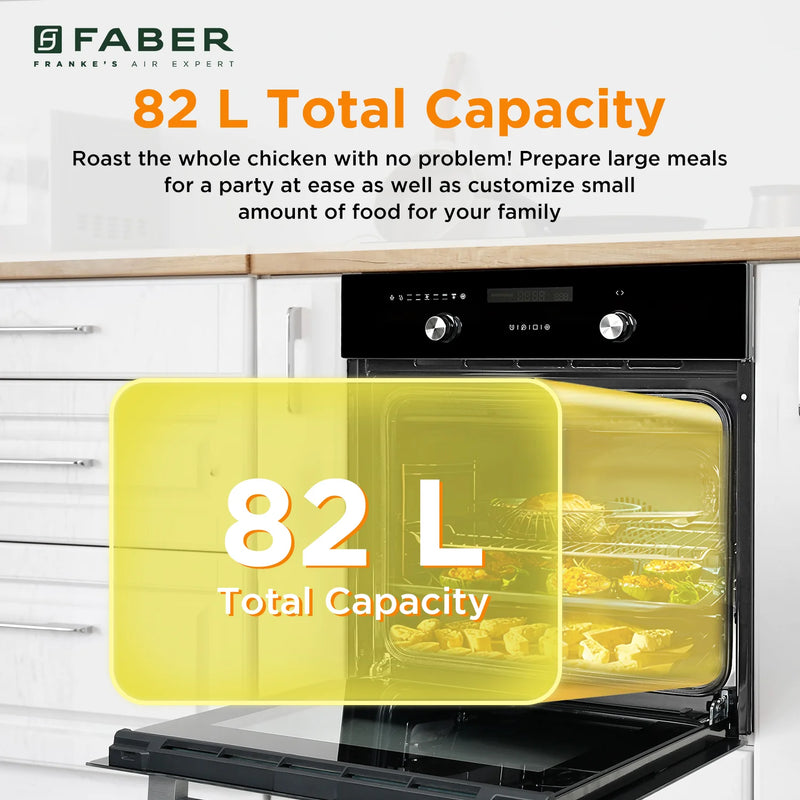 Faber FBIO 82L 10F BK with ART Built-in Oven – 82L Black Glass, 10 Cooking Functions, 3D Hot Air, Anti-Scald, Energy Efficient-4