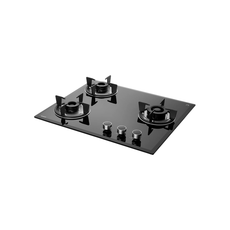 KAFF FBB 603 Built-in Hob | 3 Full Brass Burners | 60 cm | Auto Electric Ignition | Black Tempered Glass-1