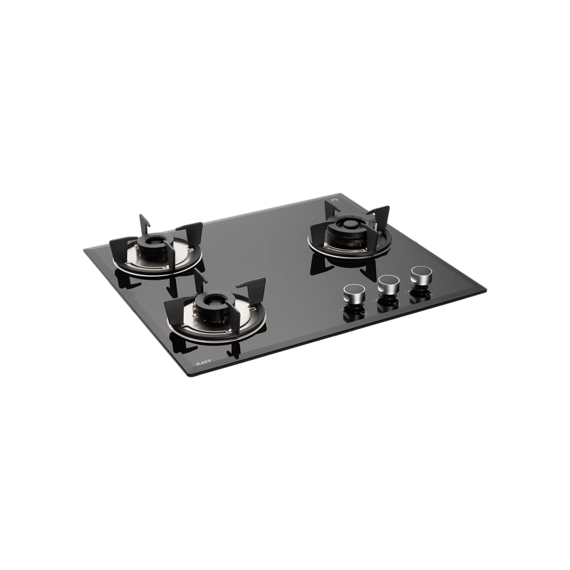 KAFF FBB 603 Built-in Hob | 3 Full Brass Burners | 60 cm | Auto Electric Ignition | Black Tempered Glass-2