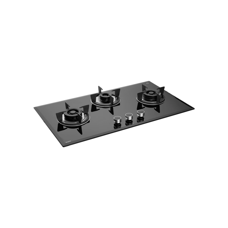 KAFF FBB 783 Built-in Hob | 3 Full Brass Burners | 78 cm | Auto Electric Ignition | Black Tempered Glass-1