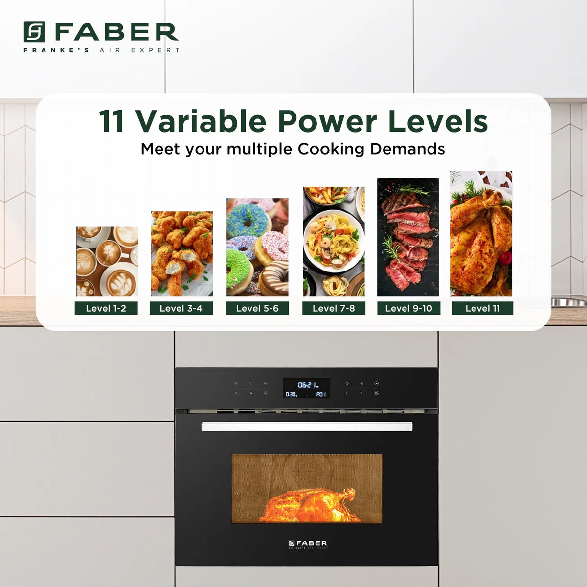 Faber FBIMWO 44L CGS TC Built-in Microwave Oven – 44L Black Finish, 13 Auto Cook Menus, Grill & Convection Cooking, Wall Mounted, Energy Efficient-3