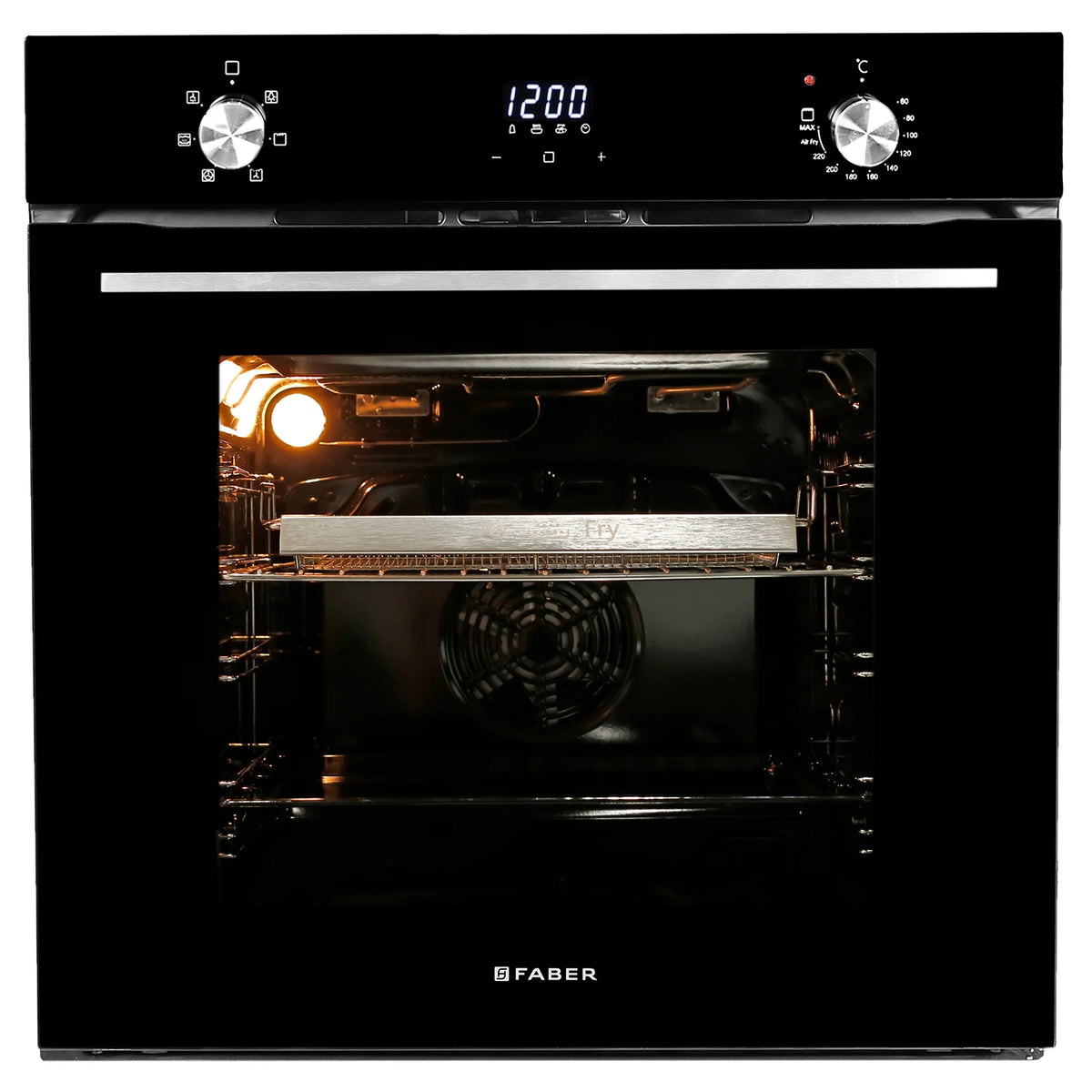 Faber FBIO 83L 6F AF BK Built-in Oven – 83L Black Glass, 6 Cooking Functions, Sensor Touch Control, 3D Hot Air Circulation, Air Fry, Energy Efficient
