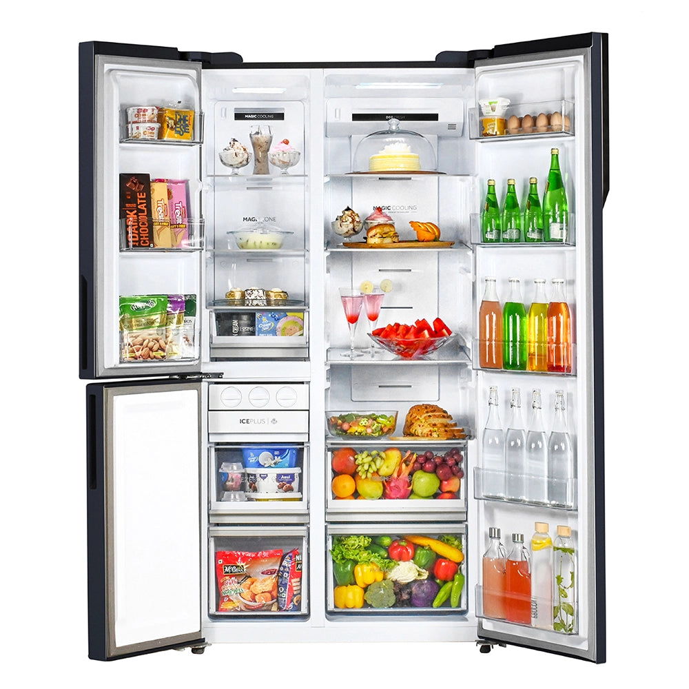Haier 598L 3 Star Graphite Black 3 Door Smart Convertible Side-by-Side Refrigerator | HRT-683GKU1-9
