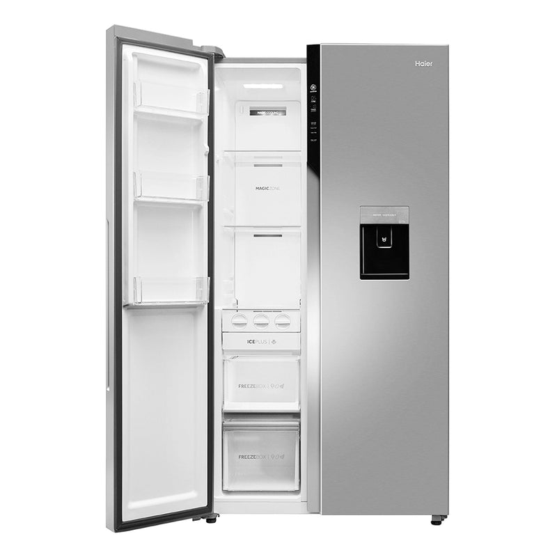 Haier 596L Smart Convertible Side-by-Side Refrigerator with Water Dispenser, Shiny Steel | HRS-682WRSU1-7