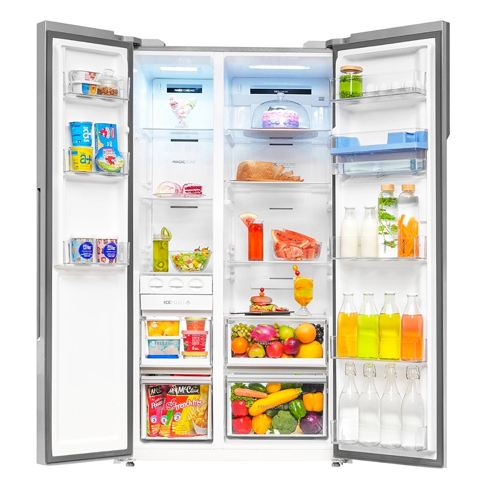 Haier 596L Smart Convertible Side-by-Side Refrigerator with Water Dispenser, Shiny Steel | HRS-682WRSU1-3