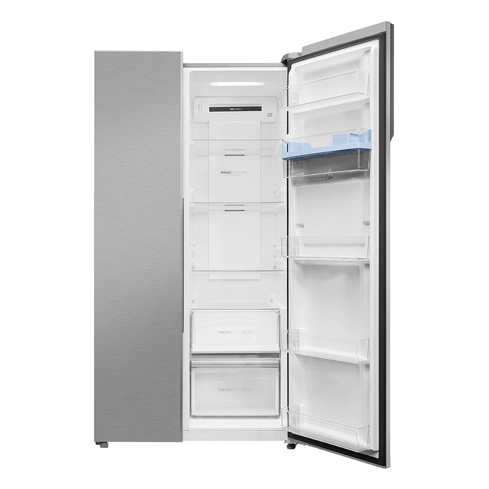 Haier 596L Smart Convertible Side-by-Side Refrigerator with Water Dispenser, Shiny Steel | HRS-682WRSU1-2