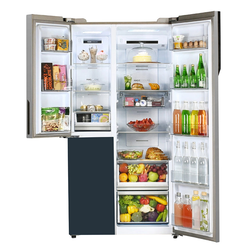 Haier Vogue Series 598L 3 Star Grey Onyx Glass 3 Door Convertible Side-by-Side Refrigerator | HRT-683GOG-3