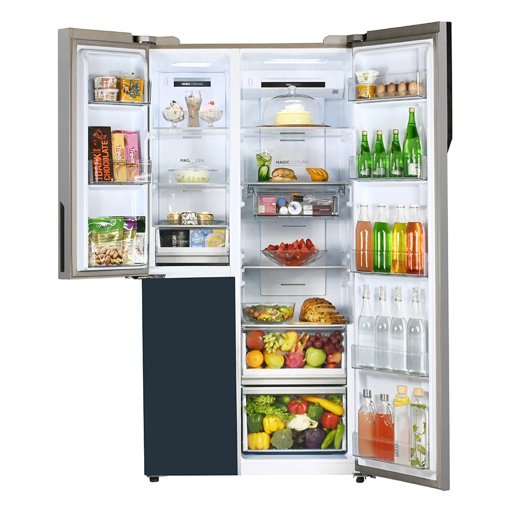 Haier Vogue Series 598L 3 Star Grey Onyx Glass 3 Door Convertible Side-by-Side Refrigerator | HRT-683GOG-4