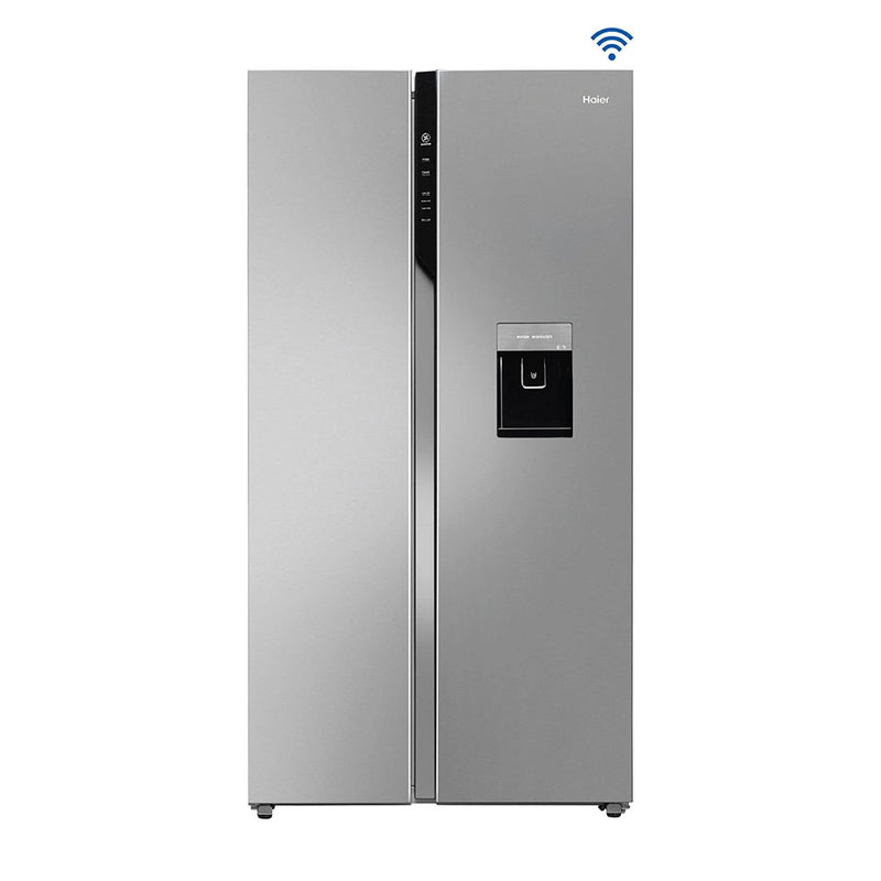 Haier 596L Smart Convertible Side-by-Side Refrigerator with Water Dispenser, Shiny Steel | HRS-682WRSU1-1