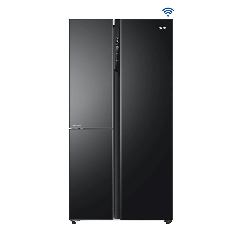 Haier 598L 3 Star Black Glass 3 Door Smart Convertible Side-by-Side Refrigerator | HRT-683KGU1