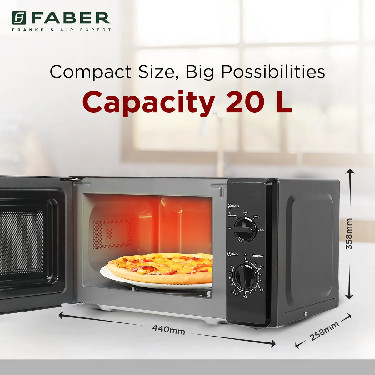 Faber FMW Instacook 20_S Microwave Oven – 20L Capacity, 700W Power, 5 Power Levels, Easy Clean Interior, Defrost Function-5