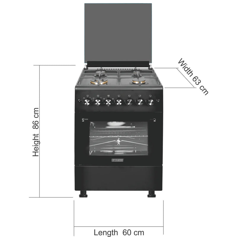 Carysil Free-Standing Cooking Range FSCR-04 – 62L Electric Oven, 4 SABAF Gas Burners, Cast Iron Pan Support, Digital Timer, Stainless Steel Black Finish, 4-Burner Cooking Range-5