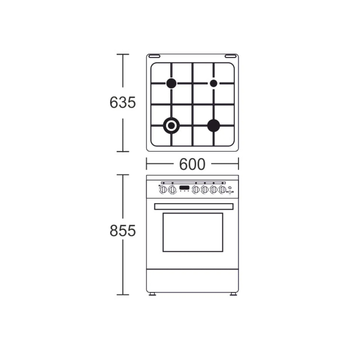 Carysil Free-Standing Cooking Range FSCR-04 – 62L Electric Oven, 4 SABAF Gas Burners, Cast Iron Pan Support, Digital Timer, Stainless Steel Black Finish, 4-Burner Cooking Range-4