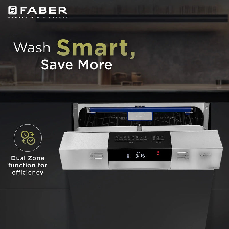 Faber FSID 8PR 14S Semi-Integrated Built-in Dishwasher – 14 Place Settings, 8 Wash Programs, Stainless Steel Finish, LED Display-13