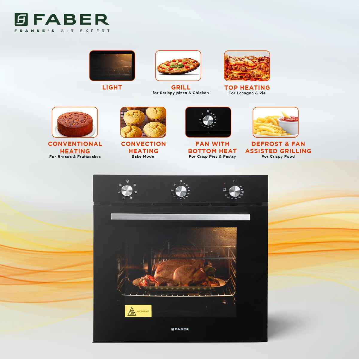 Faber FBIO 80L 6F BK Built-in Oven – 80L Black Glass, 6 Cooking Functions, Touch + Push/Pull Knob Control, Convection & Grill Cooking, Energy Efficient-4