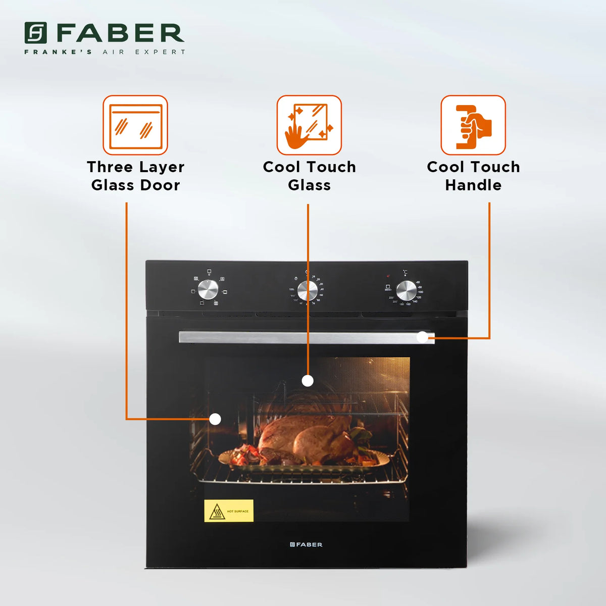 Faber FBIO 80L 6F BK Built-in Oven – 80L Black Glass, 6 Cooking Functions, Touch + Push/Pull Knob Control, Convection & Grill Cooking, Energy Efficient-6