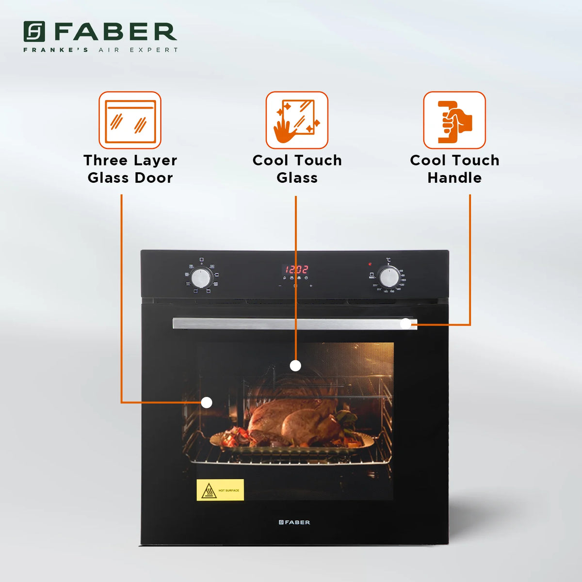Faber FBIO 80L 8F BK Built-in Oven – 80L Black Glass, 8 Cooking Functions, Push/Pull Knob Control, Digital Timer, Convection & Grill Cooking, Energy Efficient-6