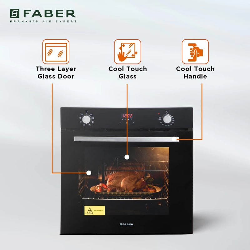 Faber FBIO 80L 8F BK Built-in Oven – 80L Black Glass, 8 Cooking Functions, Push/Pull Knob Control, Digital Timer, Convection & Grill Cooking, Energy Efficient-6